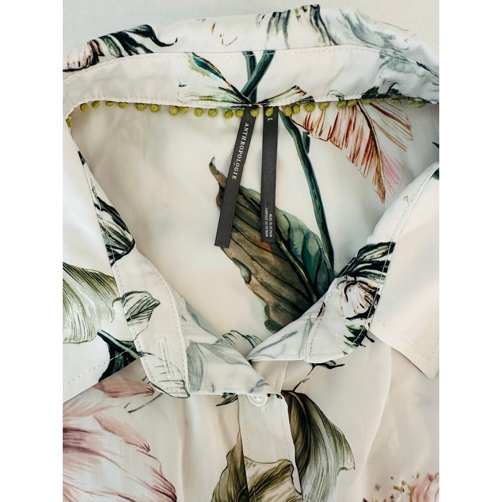 By Anthropologie Relaxed Long-Sleeve Floral Shirt Blouse Pearl Botanical L - Picture 6 of 10